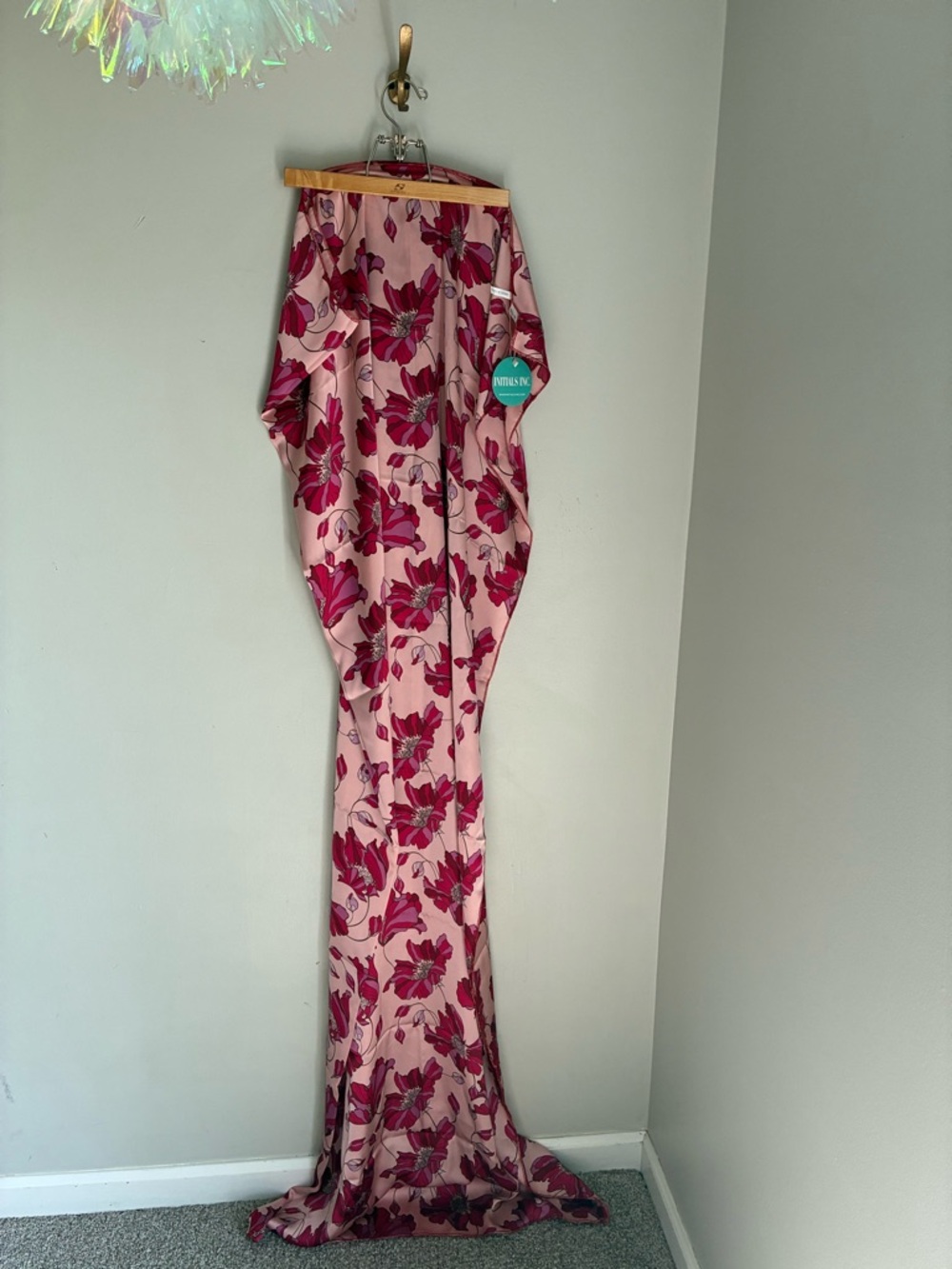 Initials Inc Very Large Floral Satin Scarf Wrap Initial “M”